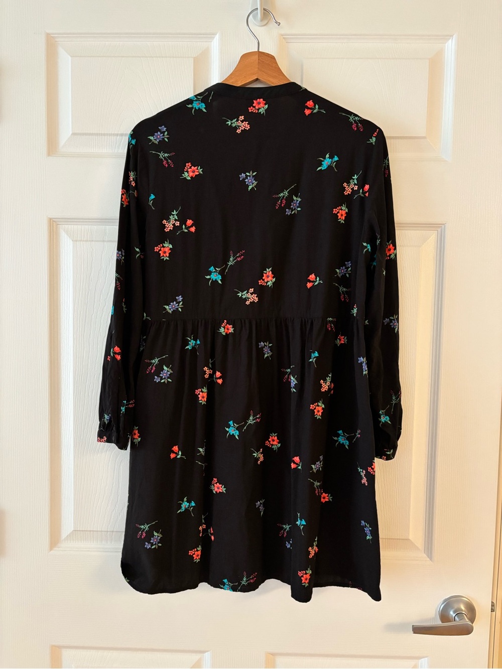 Old Navy Black Floral Minidress with Pink and Green Blooms - Picture 3 of 5